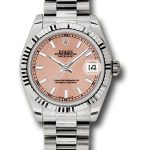 Rolex White Gold Datejust 31 Watch – Fluted Bezel – Pink Index Dial – President Bracelet – 178279