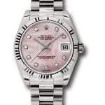 Rolex White Gold Datejust 31 Watch – Fluted Bezel – Pink Mother-Of-Pearl Diamond Dial – President Bracelet – 178279
