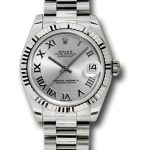 Rolex White Gold Datejust 31 Watch – Fluted Bezel – Rhodium Roman Dial – President Bracelet – 178279