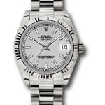 Rolex White Gold Datejust 31 Watch – Fluted Bezel – Silver Index Dial – President Bracelet – 178279
