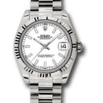 Rolex White Gold Datejust 31 Watch – Fluted Bezel – White Index Dial – President Bracelet – 178279