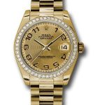Rolex Yellow Gold Datejust 31 Watch – 48 Diamond Bezel – Champagne Concentric Circle Arabic Dial – President Bracelet – 178288 chcap