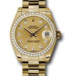 Rolex Yellow Gold Datejust 31 Watch – 48 Diamond Bezel – Champagne Diamond Dial – President Bracelet – 178288