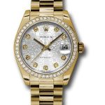 Rolex Yellow Gold Datejust 31 Watch – 48 Diamond Bezel – Silver Jubilee Diamond Dial – President Bracelet – 178288