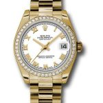 Rolex Yellow Gold Datejust 31 Watch – 48 Diamond Bezel – White Roman Dial – President Bracelet – 178288
