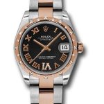 Rolex Steel and Everose Gold Datejust 31 Watch – 24 Diamond Bezel – Black Diamond Roman Vi Roman Dial – Oyster Bracelet – 178341 bkdro