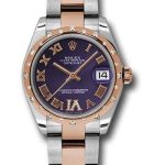 Rolex Steel and Everose Gold Datejust 31 Watch – 24 Diamond Bezel – Purple Diamond Roman Vi Roman Dial – Oyster Bracelet – 178341