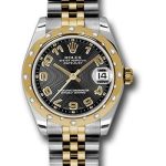 Rolex Steel and Yellow Gold Datejust 31 Watch – 24 Diamond Bezel – Black Concentric Circle Arabic Dial – Jubilee Bracelet – 178343 bkcaj