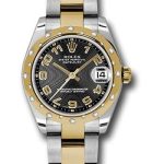 Rolex Steel and Yellow Gold Datejust 31 Watch – 24 Diamond Bezel – Black Concentric Circle Arabic Dial – Oyster Bracelet – 178343 bkcao