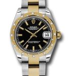 Rolex Steel and Yellow Gold Datejust 31 Watch – 24 Diamond Bezel – Black Index Dial – Oyster Bracelet – 178343