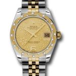 Rolex Steel and Yellow Gold Datejust 31 Watch – 24 Diamond Bezel – Champagne Floral Motif Dial – Jubilee Bracelet – 178343