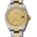 Rolex Steel and Yellow Gold Datejust 31 Watch – 24 Diamond Bezel – Champagne Floral Motif Dial – Oyster Bracelet – 178343
