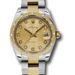 Rolex Steel and Yellow Gold Datejust 31 Watch – 24 Diamond Bezel – Champagne Jubilee Diamond Dial – Oyster Bracelet – 178343 chjdo