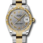 Rolex Steel and Yellow Gold Datejust 31 Watch – 24 Diamond Bezel – Grey Roman Dial – Oyster Bracelet – 178343