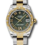 Rolex Steel and Yellow Gold Datejust 31 Watch – 24 Diamond Bezel – Olive Green Diamond Roman Vi Roman Dial – Oyster Bracelet – 178343 ogdro
