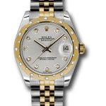 Rolex Steel and Yellow Gold Datejust 31 Watch – 24 Diamond Bezel – Silver Diamond Dial – Jubilee Bracelet – 178343