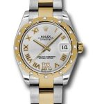 Rolex Steel and Yellow Gold Datejust 31 Watch – 24 Diamond Bezel – Silver Diamond Roman Vi Roman Dial – Oyster Bracelet – 178343