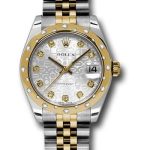 Rolex Steel and Yellow Gold Datejust 31 Watch – 24 Diamond Bezel – Silver Jubilee Diamond Dial – Jubilee Bracelet – 178343