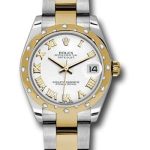 Rolex Steel and Yellow Gold Datejust 31 Watch – 24 Diamond Bezel – White Roman Dial – Oyster Bracelet – 178343