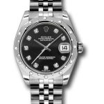 Rolex Steel and White Gold Datejust 31 Watch – 24 Diamond Bezel – Black Diamond Dial – Jubilee Bracelet – 178344