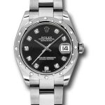 Rolex Steel and White Gold Datejust 31 Watch – 24 Diamond Bezel – Black Diamond Dial – Oyster Bracelet – 178344