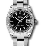 Rolex Steel and White Gold Datejust 31 Watch – 24 Diamond Bezel – Black Index Dial – Oyster Bracelet – 178344