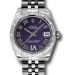 Rolex Steel and White Gold Datejust 31 Watch – 24 Diamond Bezel – Purple Diamond Roman Vi Roman Dial – Jubilee Bracelet – 178344 pudrj