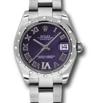 Rolex Steel and White Gold Datejust 31 Watch – 24 Diamond Bezel – Purple Diamond Roman Vi Roman Dial – Oyster Bracelet – 178344 pudro