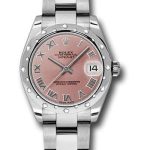 Rolex Steel and White Gold Datejust 31 Watch – 24 Diamond Bezel – Pink Roman Dial – Oyster Bracelet – 178344