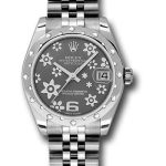 Rolex Steel and White Gold Datejust 31 Watch – 24 Diamond Bezel – Dark Rhodium Floral Motif Dial – Jubilee Bracelet – 178344