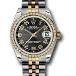 Rolex Steel and Yellow Gold Datejust 31 Watch – 46 Diamond Bezel – Black Concentric Circle Arabic Dial – Jubilee Bracelet – 178383 bkcaj