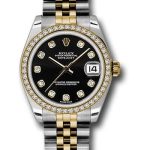 Rolex Steel and Yellow Gold Datejust 31 Watch – 46 Diamond Bezel – Black Diamond Dial – Jubilee Bracelet – 178383