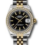 Rolex Steel and Yellow Gold Datejust 31 Watch – 46 Diamond Bezel – Black Index Dial – Jubilee Bracelet – 178383