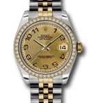 Rolex Steel and Yellow Gold Datejust 31 Watch – 46 Diamond Bezel – Champagne Concentric Circle Arabic Dial – Jubilee Bracelet – 178383 chcaj