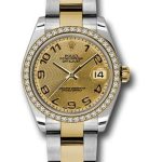 Rolex Steel and Yellow Gold Datejust 31 Watch – 46 Diamond Bezel – Champagne Concentric Circle Arabic Dial – Oyster Bracelet – 178383 chcao