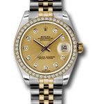 Rolex Steel and Yellow Gold Datejust 31 Watch – 46 Diamond Bezel – Champagne Diamond Dial – Jubilee Bracelet – 178383