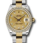 Rolex Steel and Yellow Gold Datejust 31 Watch – 46 Diamond Bezel – Champagne Diamond Dial – Oyster Bracelet – 178383