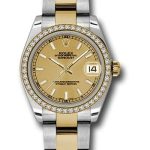 Rolex Steel and Yellow Gold Datejust 31 Watch – 46 Diamond Bezel – Champagne Index Dial – Oyster Bracelet – 178383