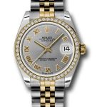 Rolex Steel and Yellow Gold Datejust 31 Watch – 46 Diamond Bezel – Grey Roman Dial – Jubilee Bracelet – 178383