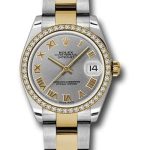 Rolex Steel and Yellow Gold Datejust 31 Watch – 46 Diamond Bezel – Grey Roman Dial – Oyster Bracelet – 178383