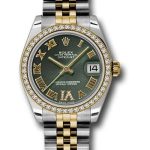 Rolex Steel and Yellow Gold Datejust 31 Watch – 46 Diamond Bezel – Olive Green Diamond Roman Vi Roman Dial – Jubilee Bracelet – 178383 ogdrj