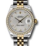 Rolex Steel and Yellow Gold Datejust 31 Watch – 46 Diamond Bezel – Silver Diamond Dial – Jubilee Bracelet – 178383