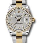 Rolex Steel and Yellow Gold Datejust 31 Watch – 46 Diamond Bezel – Silver Diamond Dial – Oyster Bracelet – 178383