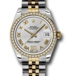 Rolex Steel and Yellow Gold Datejust 31 Watch – 46 Diamond Bezel – Silver Diamond Roman Vi Roman Dial – Jubilee Bracelet – 178383