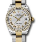 Rolex Steel and Yellow Gold Datejust 31 Watch – 46 Diamond Bezel – Silver Diamond Roman Vi Roman Dial – Oyster Bracelet – 178383