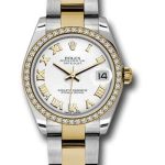 Rolex Steel and Yellow Gold Datejust 31 Watch – 46 Diamond Bezel – White Roman Dial – Oyster Bracelet – 178383