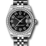 Rolex Steel and White Gold Datejust 31 Watch – 46 Diamond Bezel – Black Concentric Circle Arabic Dial – Jubilee Bracelet – 178384 bkcaj