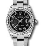 Rolex Steel and White Gold Datejust 31 Watch – 46 Diamond Bezel – Black Concentric Circle Arabic Dial – Oyster Bracelet – 178384 bkcao