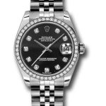 Rolex Steel and White Gold Datejust 31 Watch – 46 Diamond Bezel – Black Diamond Dial – Jubilee Bracelet – 178384