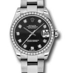 Rolex Steel and White Gold Datejust 31 Watch – 46 Diamond Bezel – Black Diamond Dial – Oyster Bracelet – 178384